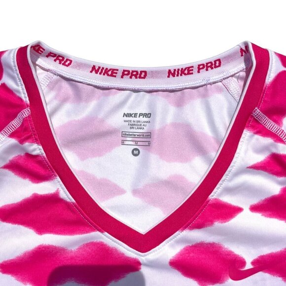 Nike Pro dri-fit t-shirt fitted tie-dye pink white workout running womens medium - Picture 2 of 7